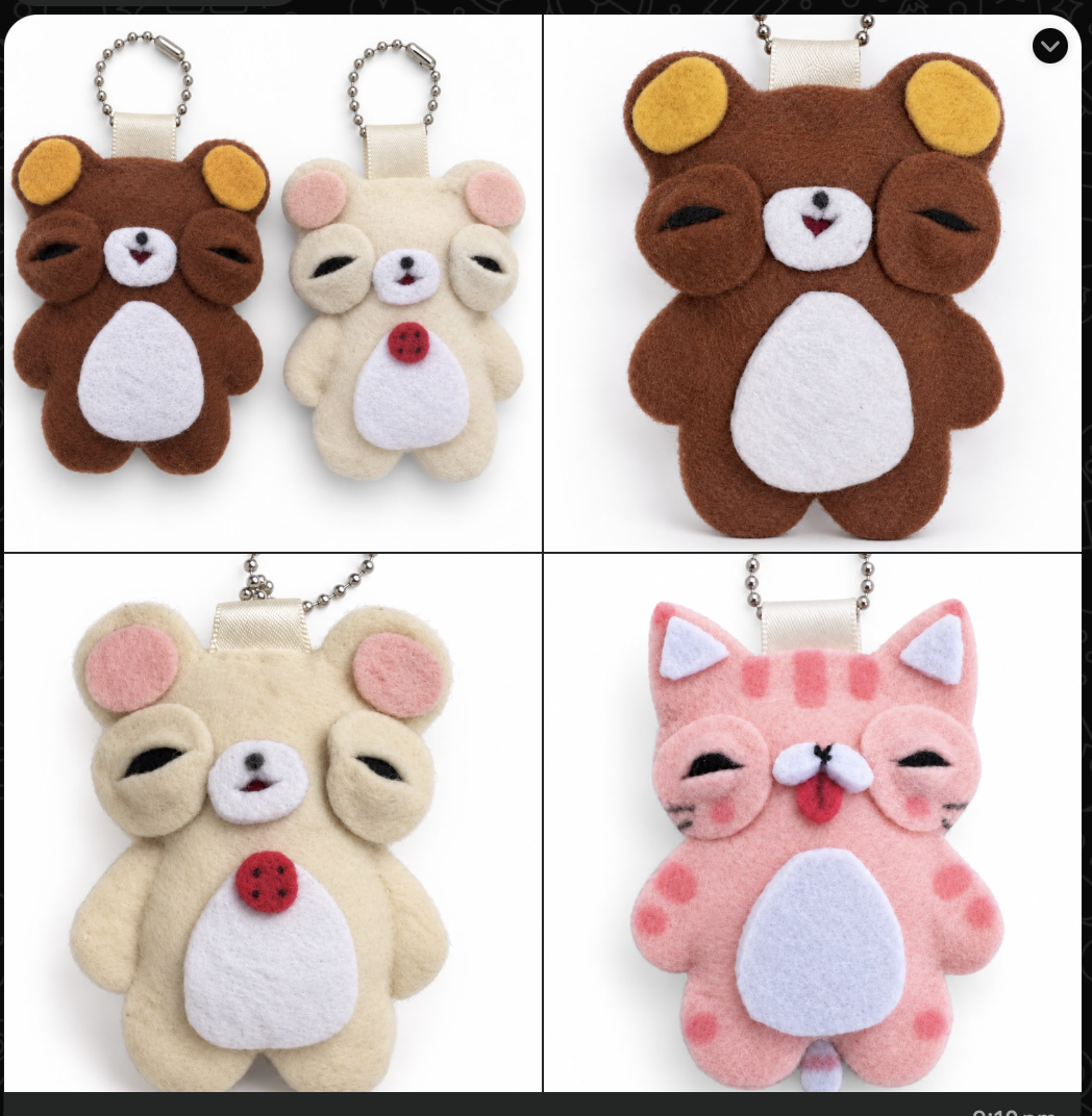 A handmade brown felt bear keychain made by Estella